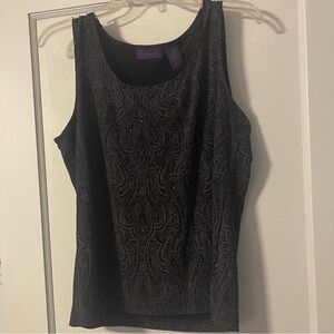 Metaphor Black and Silver Gray Glitter Paisley Stretchy Camisole - Very Sexy